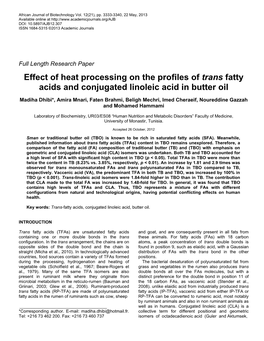 Naturally Occurring and Process-Induced Trans Fatty Acids and Conjugated Linoleic Acid in Butter