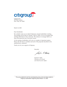 Citigroup 2002 Proxy Statement