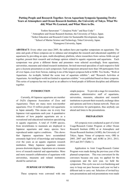 Putting People and Research Together. Seven Aquarium Symposia Spanning Twelve Years at Atmosphere and Ocean Research Institute, the University of Tokyo