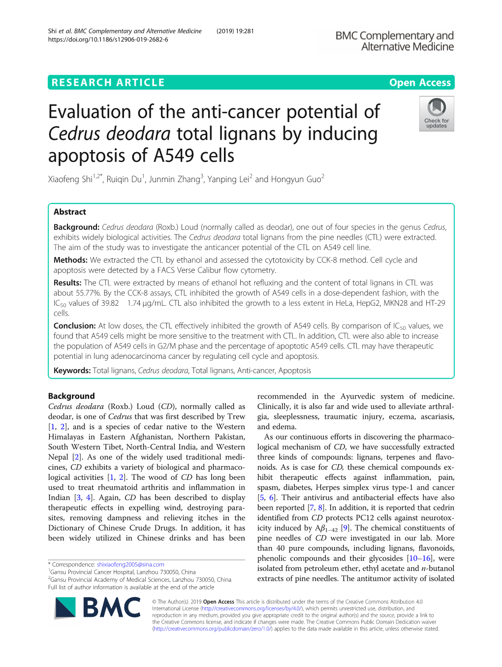 Evaluation of the Anti-Cancer Potential of Cedrus Deodara Total Lignans By