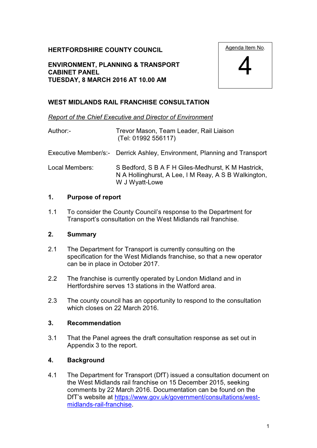 4 West Midlands Rail Franchise Consultation