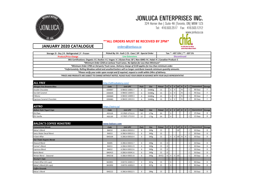 JANUARY 2020 CATALOGUE Orders@Jonluca.Ca