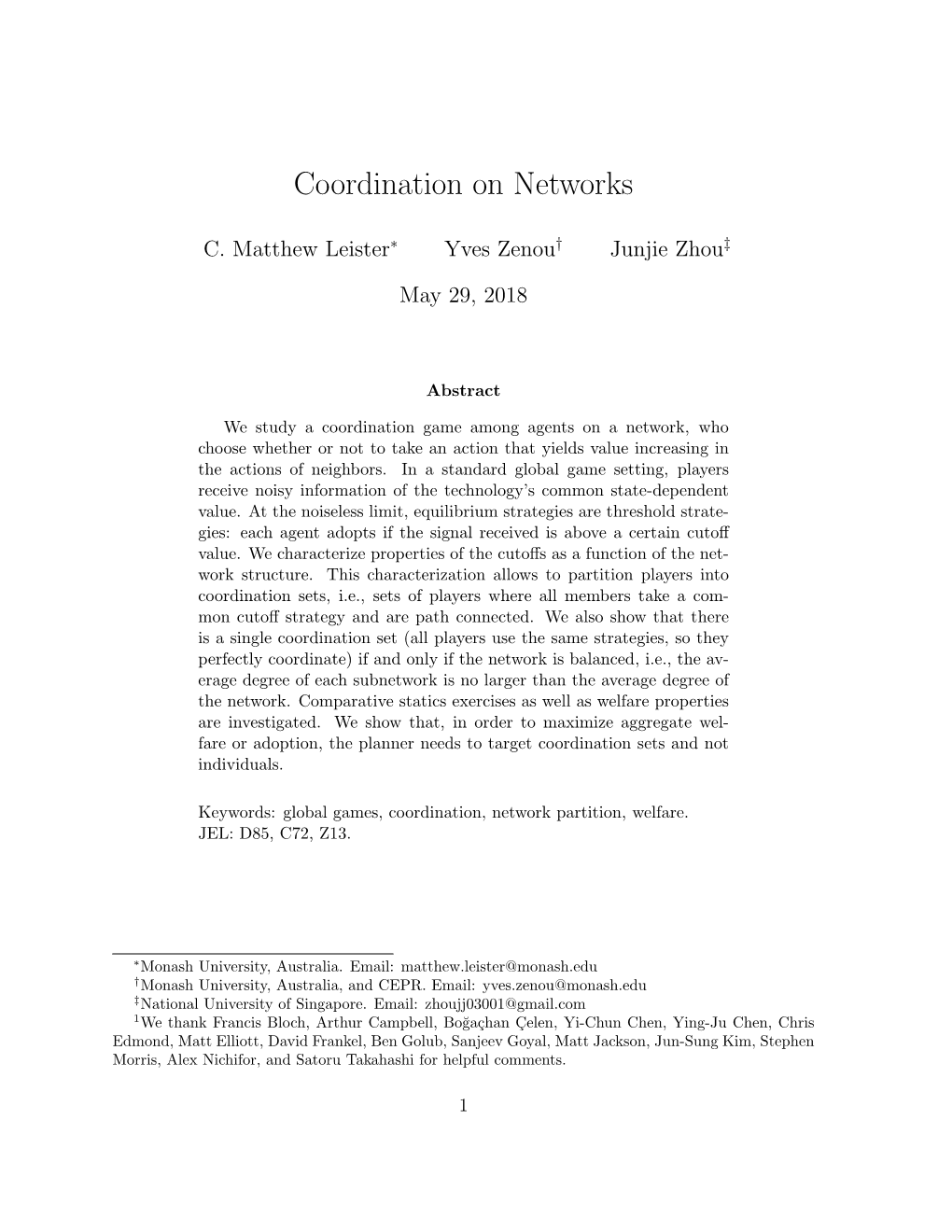 Coordination on Networks