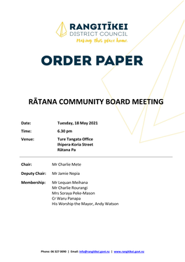 Agenda of Rātana Community Board Meeting