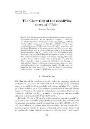 The Chow Ring of the Classifying Space of GO(2N) Saurav Bhaumik