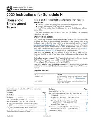 2020 Instructions for Schedule H Household Here Is a List of Forms That Household Employers Need to Complete