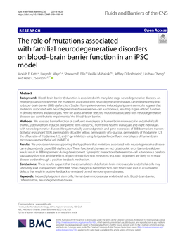 The Role of Mutations Associated with Familial Neurodegenerative Disorders on Blood–Brain Barrier Function in an Ipsc Model Moriah E