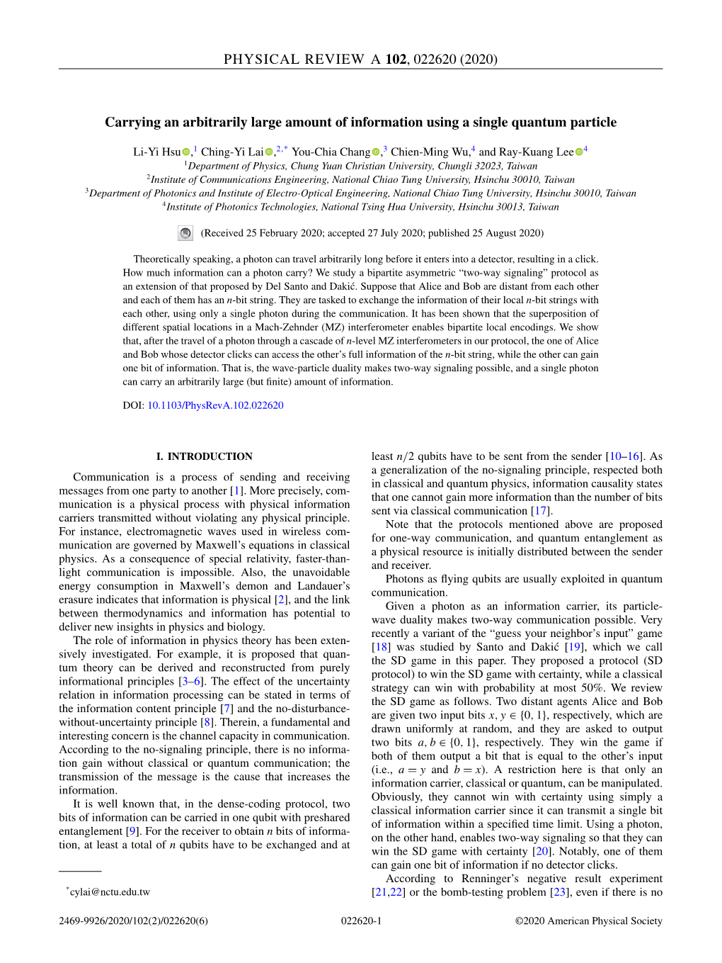 Carrying an Arbitrarily Large Amount of Information Using a Single Quantum Particle