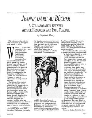 Jeanne Di1rc Au Bucher a Collaboration Between Arthur Honegger and Paul Claudel