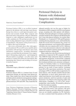 Peritoneal Dialysis in Patients with Abdominal Surgeries and Abdominal