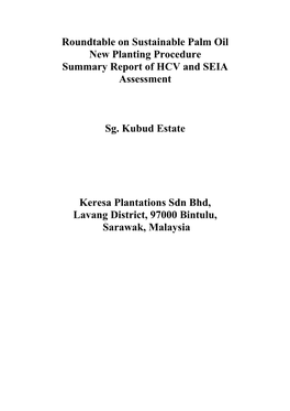 Summary Report of SEIA and HCV Assessments
