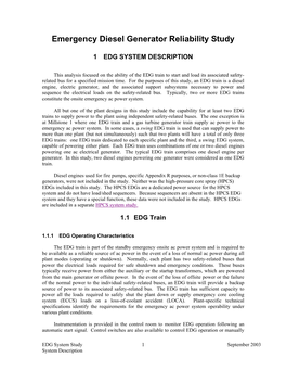 Emergency Diesel Generator Reliability Study