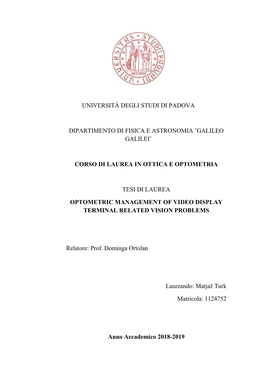 Università Degli Studi Di Padova Dipartimento Di