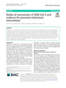 Modes of Transmission of SARS-Cov-2 and Evidence for Preventive Behavioral Interventions Lucas Zhou1, Samuel K