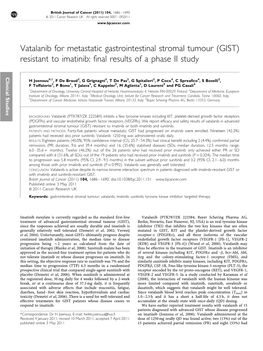 Vatalanib for Metastatic Gastrointestinal Stromal Tumour (GIST) Resistant to Imatinib: Final Results of a Phase II Study