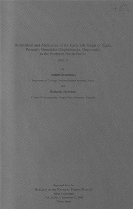 Distribution and Abundance of the Early Life Stages of Squid, Primarily Gonatidae (Cephalopoda, Oegopsida)