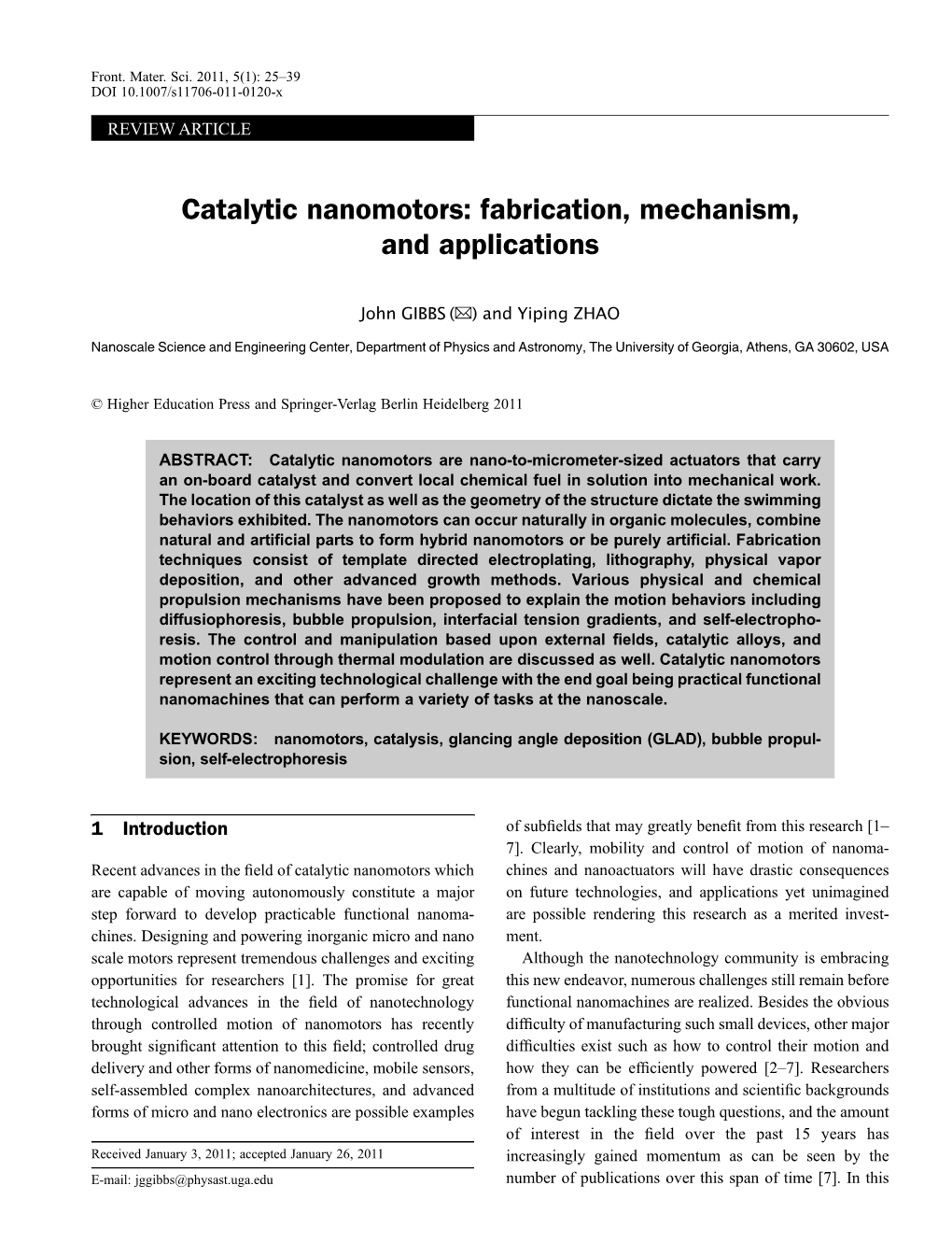 Catalytic Nanomotors: Fabrication, Mechanism, and Applications