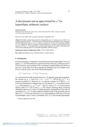 A Discriminant and an Upper Bound for W2 for Hyperelliptic Arithmetic Surfaces