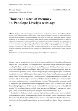 Houses As Sites of Memory in Penelope Lively's Writings