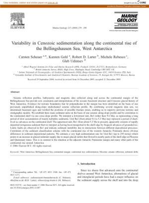 Variability in Cenozoic Sedimentation Along the Continental Rise of the Bellingshausen Sea, West Antarctica ⁎ Carsten Scheuer A, , Karsten Gohl A, Robert D
