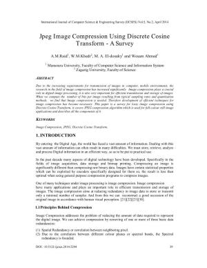 Jpeg Image Compression Using Discrete Cosine Transform - a Survey