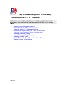 Doing Business in Argentina: 2015 Country Commercial Guide for U.S. Companies