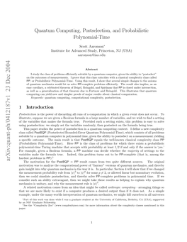 Quantum Computing, Postselection, and Probabilistic Polynomial-Time