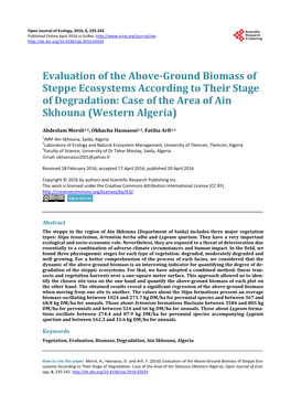 Evaluation of the Above-Ground Biomass of Steppe Ecosystems According to Their Stage of Degradation: Case of the Area of Ain Skhouna (Western Algeria)
