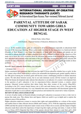 Parental Attitude of Sarak Community Towards Girls Education at Higher Stage in West Bengal