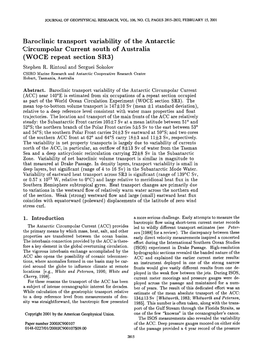 Baroclinic Transport Variability of the Antarctic Circumpolar Current South of Australia (WOCE Repeat Section SR3) Stephenr