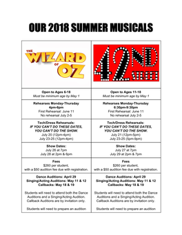 Our 2018 Summer Musicals