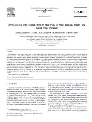 Investigation of the Water Sorption Properties of Mars-Relevant Micro- and Mesoporous Minerals