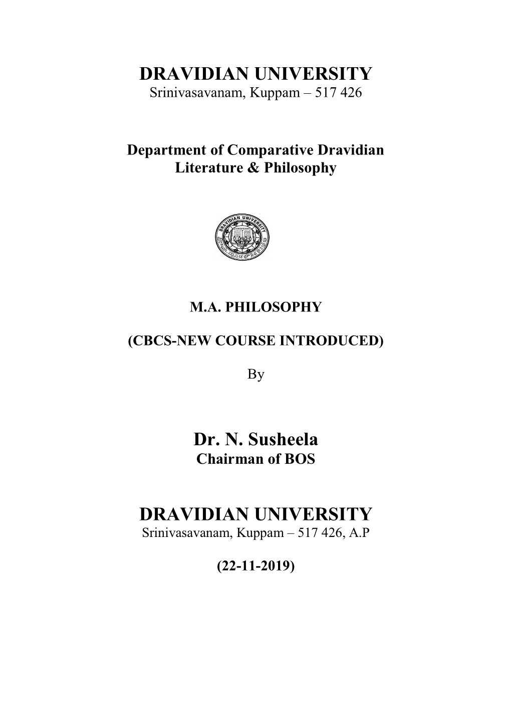DRAVIDIAN UNIVERSITY Kuppam – 517 425 (A.P) Two Years M.A