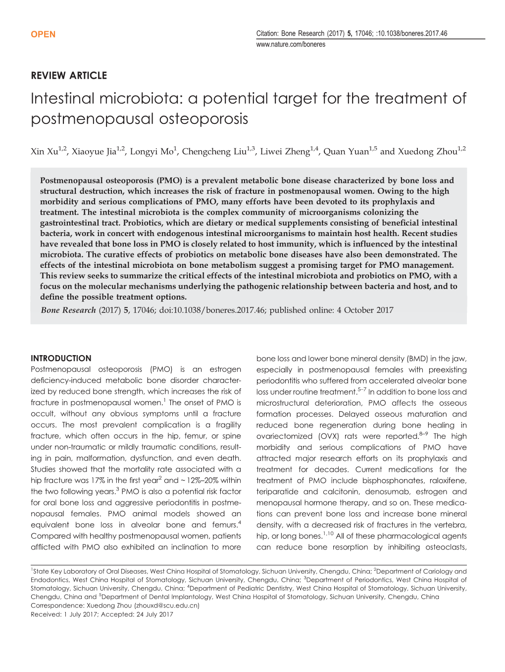 Intestinal Microbiota: a Potential Target for the Treatment of Postmenopausal Osteoporosis