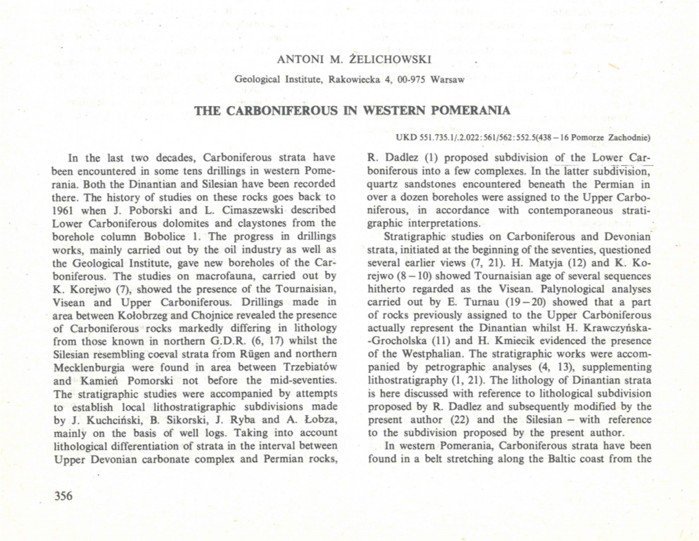 The Carboniferous in Western Pomerania