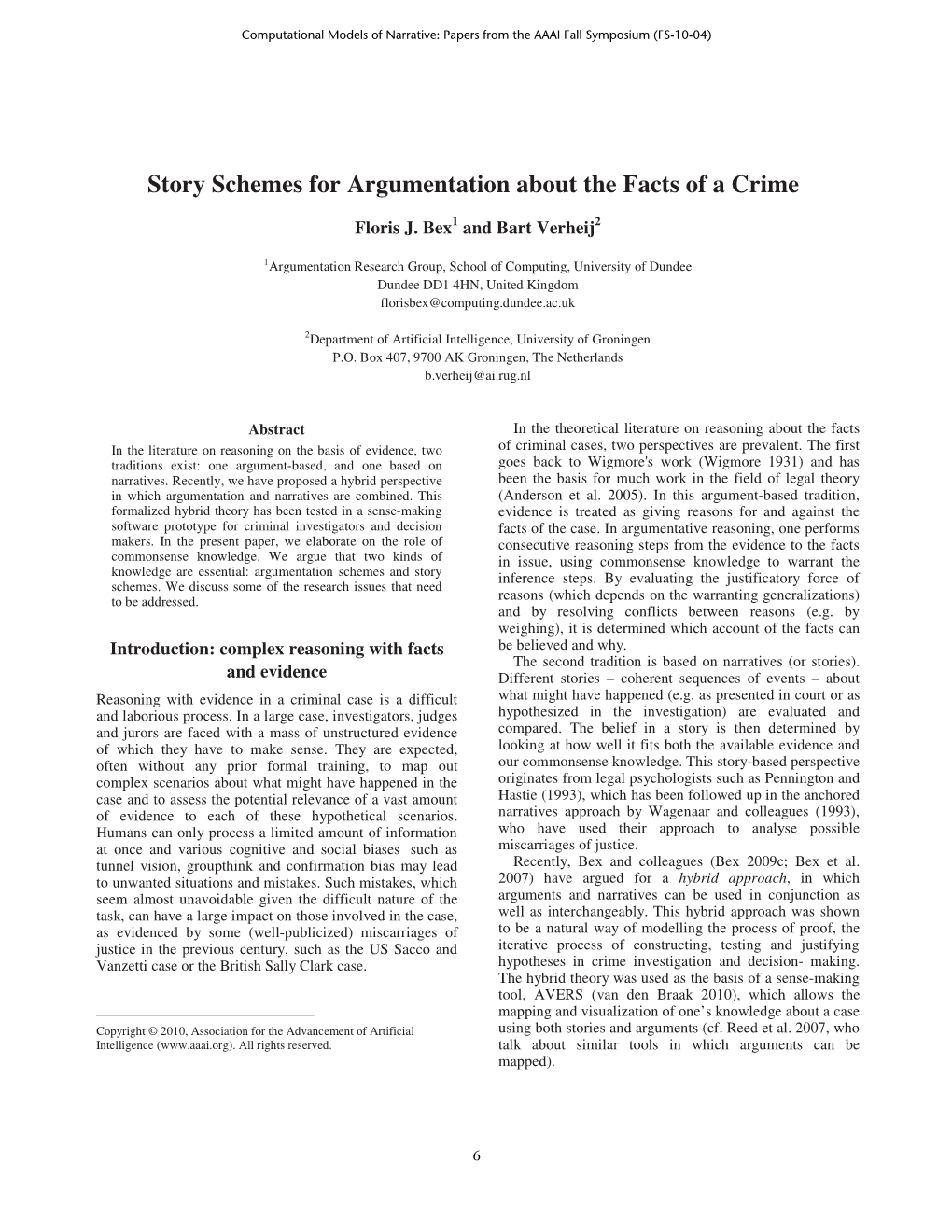Story Schemes for Argumentation About the Facts of a Crime