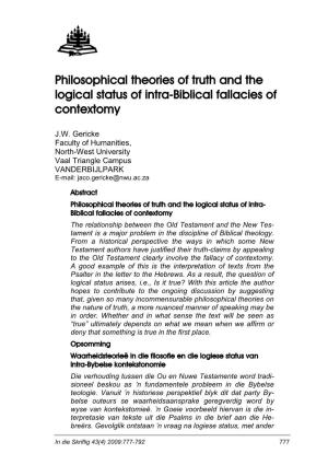 Philosophical Theories of Truth and the Logical Status of Intra-Biblical Fallacies of Contextomy