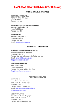 Listado De Empresas De Andosilla Por Actividad (Oct 2019)