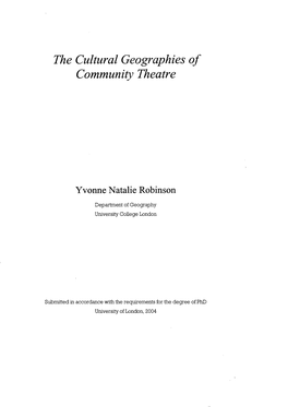 The Cultural Geographies of Community Theatre