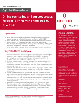 Online Counseling and Support Groups for People Living with Or Affected by HIV/AIDS