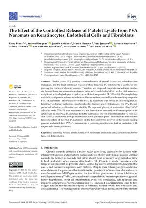 The Effect of the Controlled Release of Platelet Lysate from PVA Nanomats on Keratinocytes, Endothelial Cells and Fibroblasts