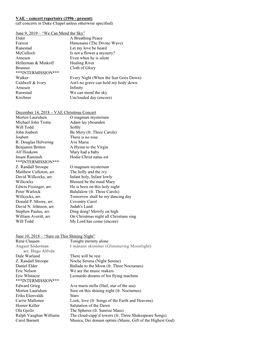 VAE – Concert Repertoire (1996 - Present) (All Concerts in Duke Chapel Unless Otherwise Specified)