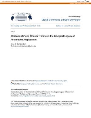 And 'Church Trimmers': the Liturgical Legacy of Restoration Anglicanism