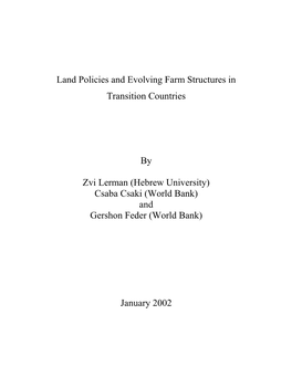 Land Policies and Evolving Farm Structures in Transition Countries