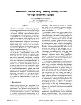 Towards Safely Tolerating Memory Leaks for Garbage-Collected Languages Yan Tang, Qi Gao, and Feng Qin the Ohio State University {Tangya, Gaoq, Qin}@Cse.Ohio-State.Edu