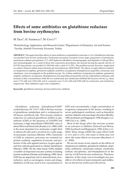 Effects of Some Antibiotics on Glutathione Reductase from Bovine Erythrocytes