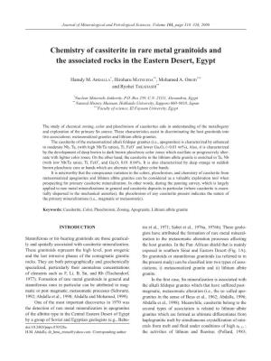 Chemistry of Cassiterite in Rare Metal Granitoids and the Associated Rocks in the Eastern Desert, Egypt