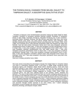 The Phonological Changes from Gelgel Dialect to Tampekan Dialect: a Descriptive Qualitative Study