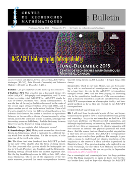 Spring 2015 — Volume 21, No 1 — Le Centre De Recherches Mathématiques