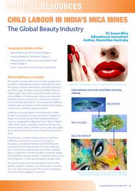 NATURAL RESOURCES CHILD LABOUR in INDIA’S MICA MINES the Global Beauty Industry Dr Susan Bliss Educational Consultant Author, Macmillan Australia
